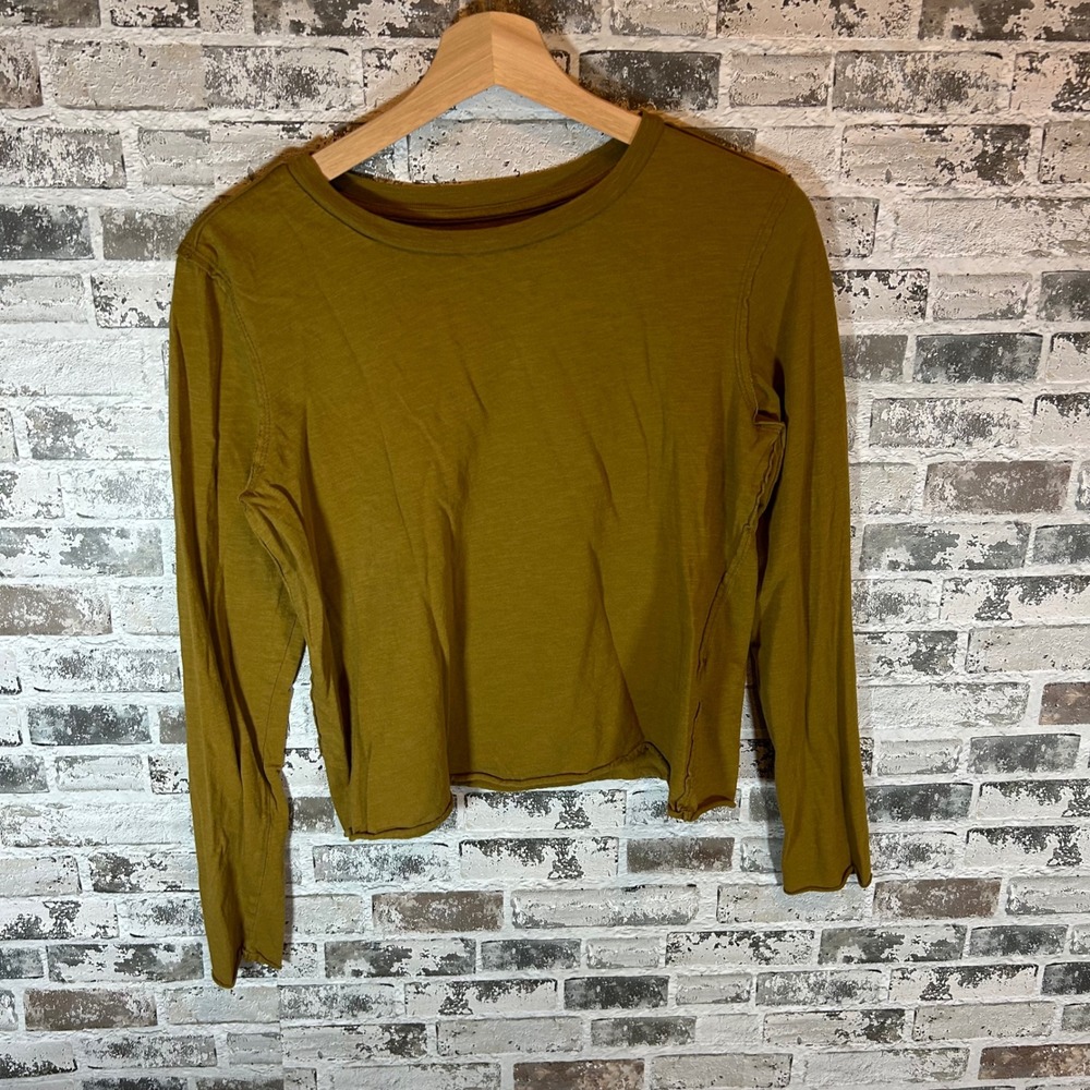 By Anthropologie Long Sleeve Tee Womens XS Mustard Olive Slub Cotton